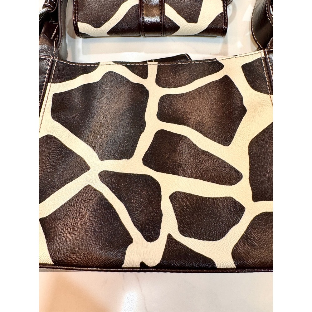 Nine & Co Giraffe Print Handbag and Wallet Set Brown Cream Y2K Vintage Purse - Picture 3 of 16